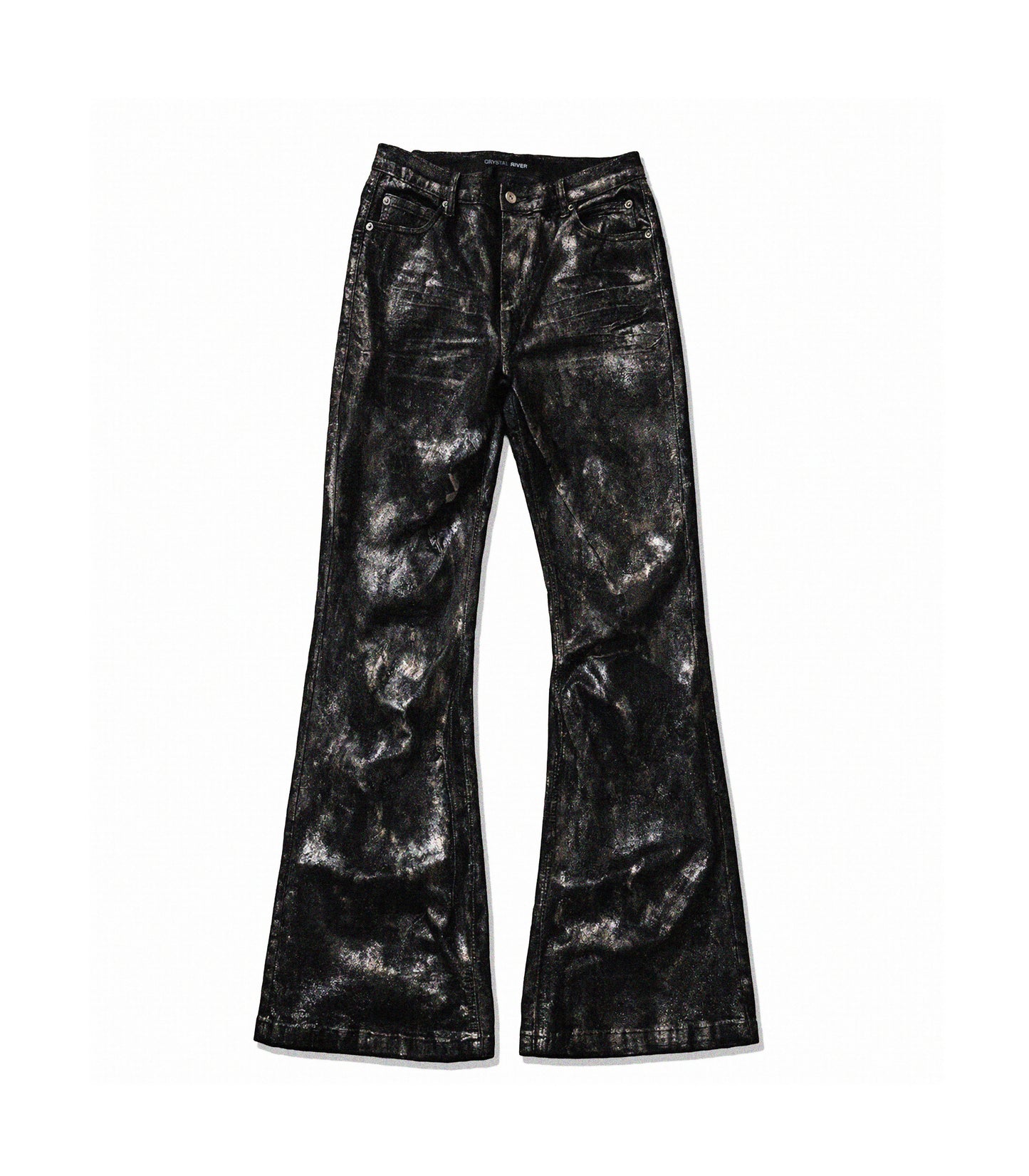 METALLIC COATED FLARE DENIM