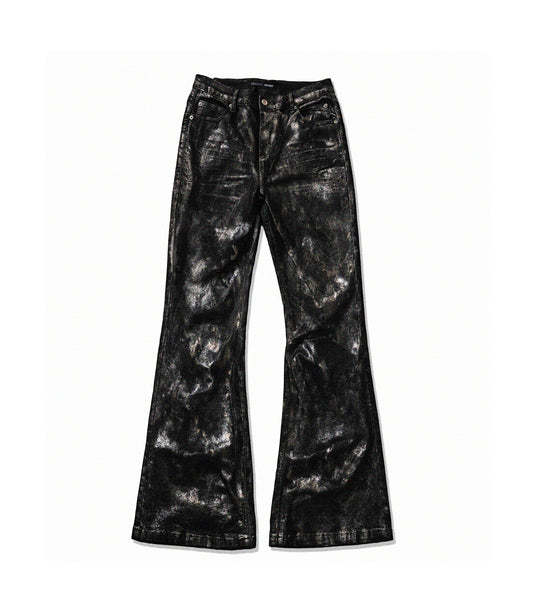 METALLIC COATED FLARE DENIM